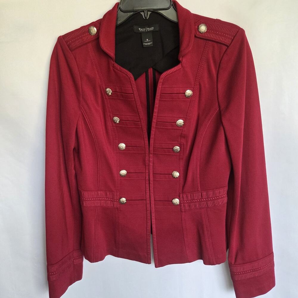 WHBM Magenta/Berry Military Band Jacket Women’s 8 Silver Buttons Peplum Blazer - Picture 2 of 9